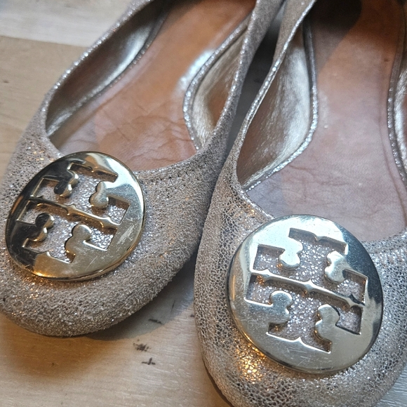 TORY BURCH Gold Sparkle metallic REVA Ballet Flats-Size 7.5 - Picture 3 of 6